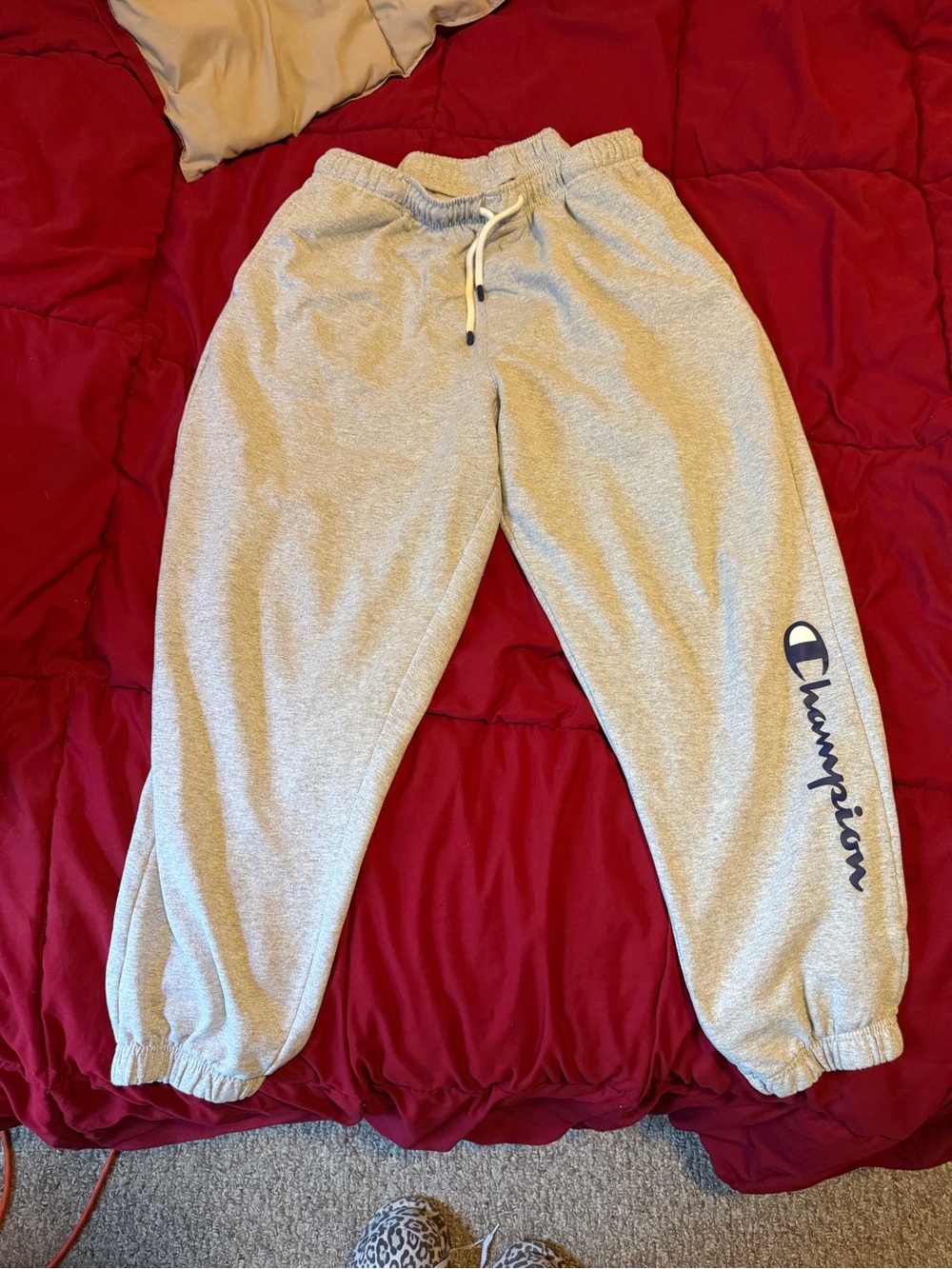Champion Light Gray Joggers with Navy Logo